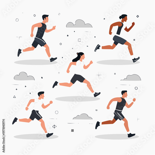 Diverse group of athletes running together