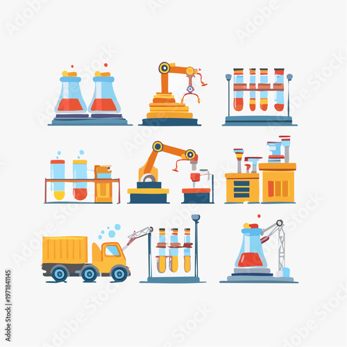 Laboratory and industrial automation equipment with robotic arm with test tube chemical analysis