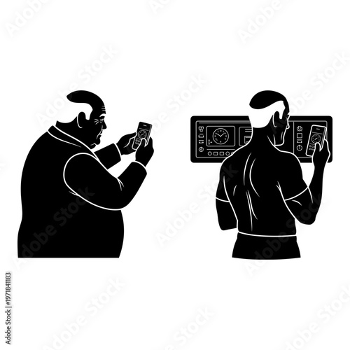 Comparing traditional and modern technology usage by different generations Vector, illustration