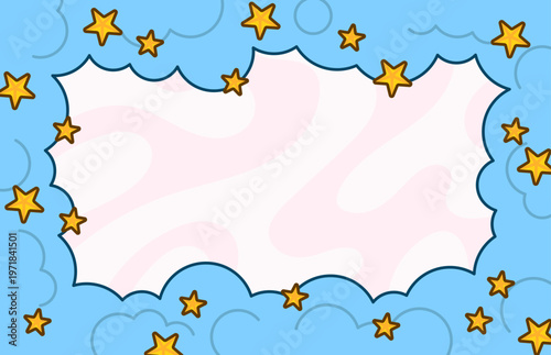 Background cloud frame with stars and soft shapes creating empty copy space for kids design, posters, invitations, and dreamy sky themed backgrounds cartoon illustration vector