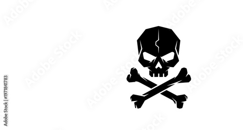 Geometric skull and crossbones icon right side minimal black vector illustration