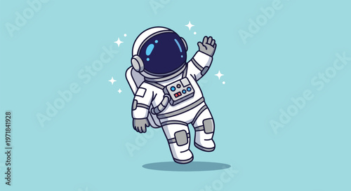 Cute Astronaut Waving in Space Cartoon Illustration.
