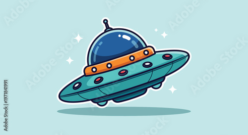 Cute Cartoon UFO Spaceship Illustration.