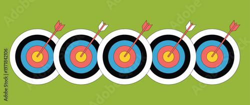 Target icon set vector goal symbols flat design aiming arrow different shapes colors vector illustration