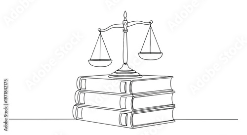 law, justice, scales, books, legal, flat design, line art, icon