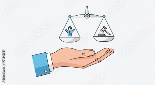 Justice, law, balance, scales, hand, vector icon, legal, equality, judgement