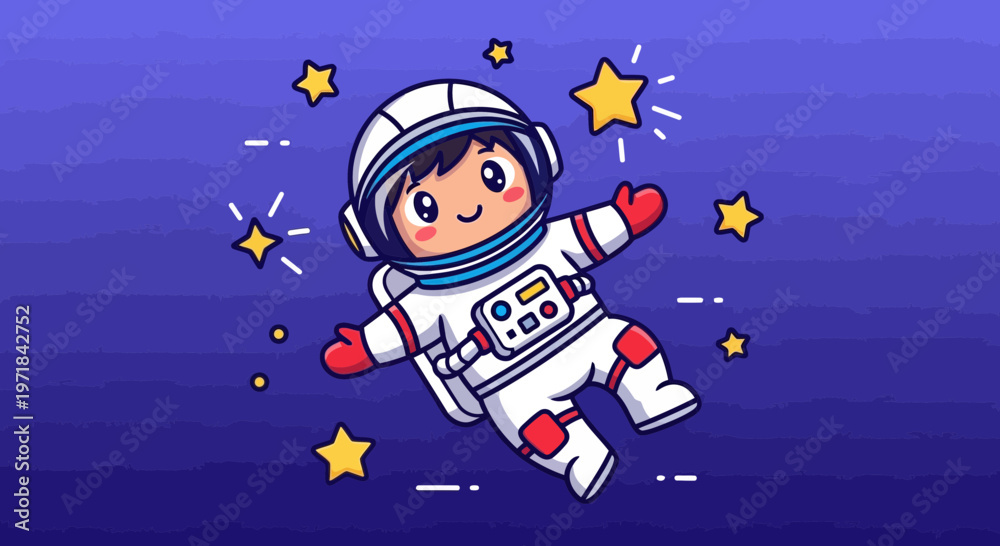 Naklejka premium Astronaut floating amongst stars in a cartoon illustration style