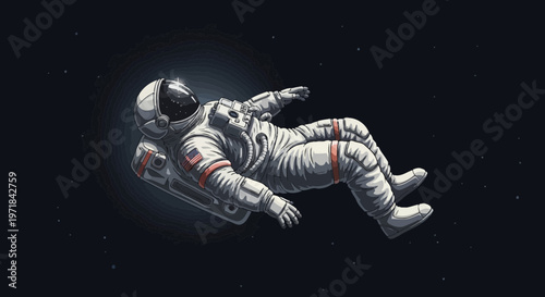 Astronaut floating in space against a black background vector illustration