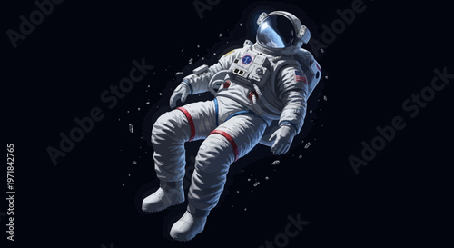 Astronaut floating in space against a black background vector illustration