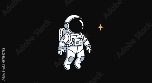 Astronaut floating in space cartoon illustration against black background