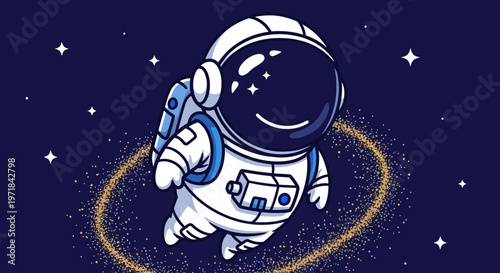 Astronaut floating in space cartoon illustration against starry background