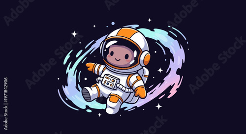 Astronaut floating in space cartoon illustration for science and exploration