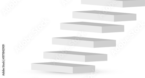 浮遊するミニマルな立体プラットフォームが階段状に配置されたモダンな空間演出用3D背景素材