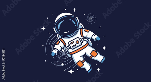 Astronaut floating in space illustration on dark blue background