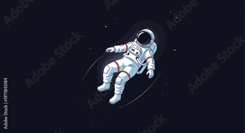 Astronaut floating in space isolated vector illustration on dark background