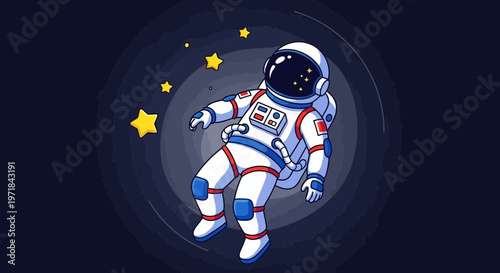 Astronaut floating in space illustration with stars and abstract background