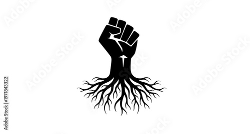 Raised fist transforming into tree roots vector symbol of strength unity and nature connection