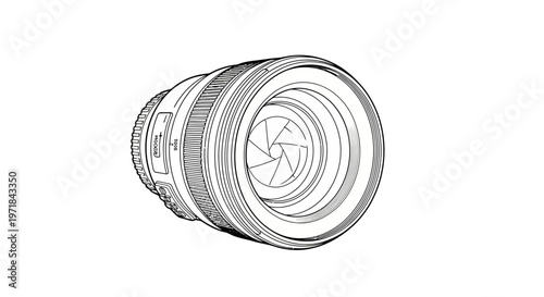 Black and white line art illustration of camera zoom lens
