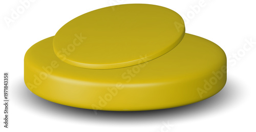 明るいイエローの丸みを帯びた二段構造の3D台座オブジェクト、商品ディスプレイやプレゼンテーションに最適なシンプル背景素材