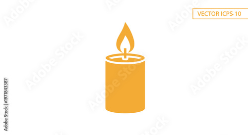 Burning orange candle with flame.