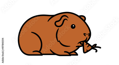 Cute cartoon guinea pig eating a carrot simple illustration