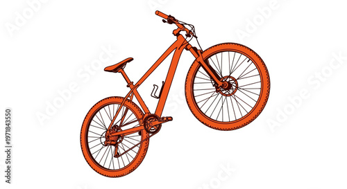 Dynamic orange mountain bike illustration with front wheel elevated