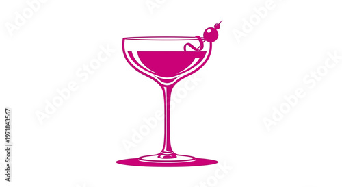 Elegant pink cocktail with garnish in coupe glass icon