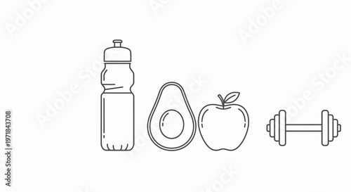 Health fitness nutrition line icons on white background