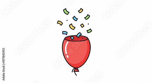 Red balloon with colorful confetti pieces.