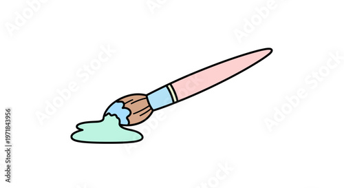 Paintbrush with green paint on tip.