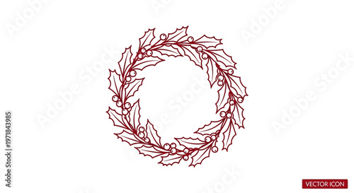 Red Christmas Wreath with Leaves Decoration.