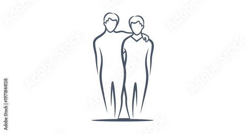 Two minimalist figures embracing, symbolizing friendship and support