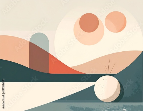 Soft Abstract Geometric Composition with Organic Shapes and Calm Tones