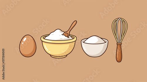 Baking ingredients on table top.