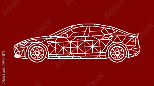 Car Wireframe Side View Illustration.