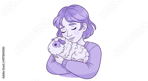 Young person tenderly cuddling a small guinea pig