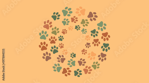 Colorful dog paw print circle.