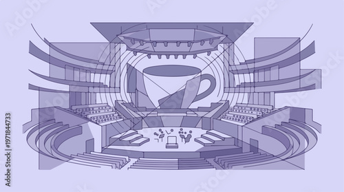 Cup in a large building.