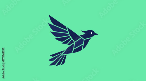 Dark Blue Bird In Flight.