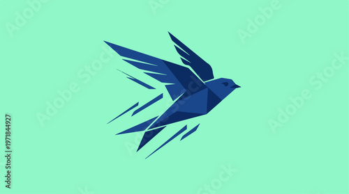 Dark Blue Bird In Flight.