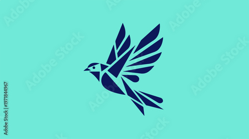 Dark Blue Bird In Flight.