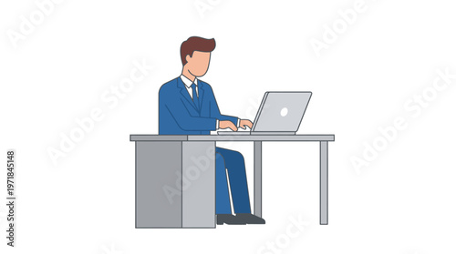 Businessman in a suit working on a laptop, perfect for business, office, technology, work, professional, corporate, entrepreneur, entrepreneur, workspace.