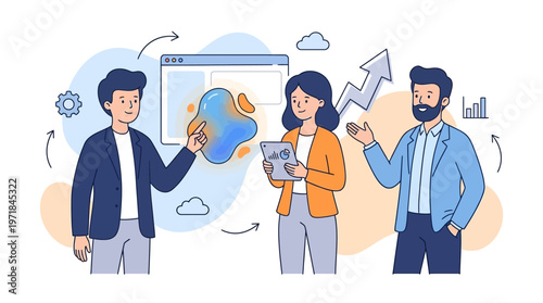 Teamwork with graph suitable for marketing material, presentations, and business articles. Ideal for highlighting growth and collaboration.