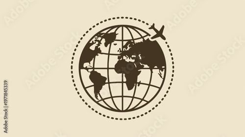 Globe with airplane flying around.