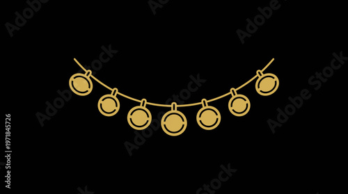 Minimalist Gold Ornament Garland on Black Background