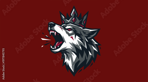 Gray wolf head with crown.