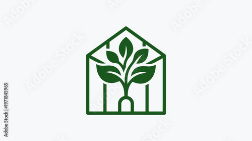 Minimalist Green Plant in Greenhouse Logo