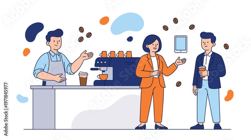 Barista serving coffee in a clean cafe, perfect for coffee shop advertisements, cafe promotions, and social media marketing campaigns. Ideal for coffeerelated businesses.