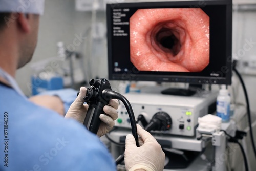 Medical professional conducting endoscopic examination in diagnostic clinic
