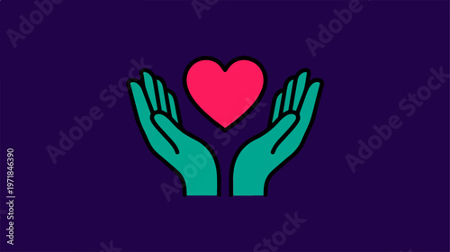 Hands Holding Pink Heart Symbol.